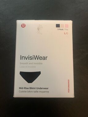 lululemon InvisiWear Mid-Rise Bikini Underwear Bone, Black, Pink - 3 Pack, NWT